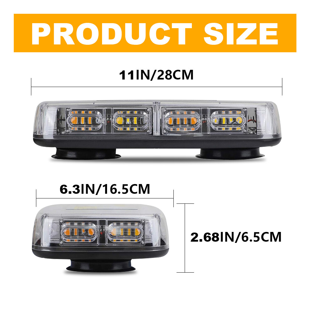 48W Yellow Amber LED Strobe Beacon Lights Car Truck Emergency Hazard Warning