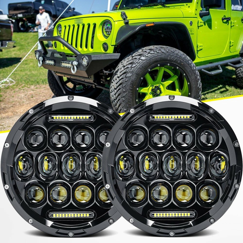 300W Pair 7 inch Round LED Headlight Hi/Lo DRL for Jeep Wrangler JK LJ TJ CJ DOT