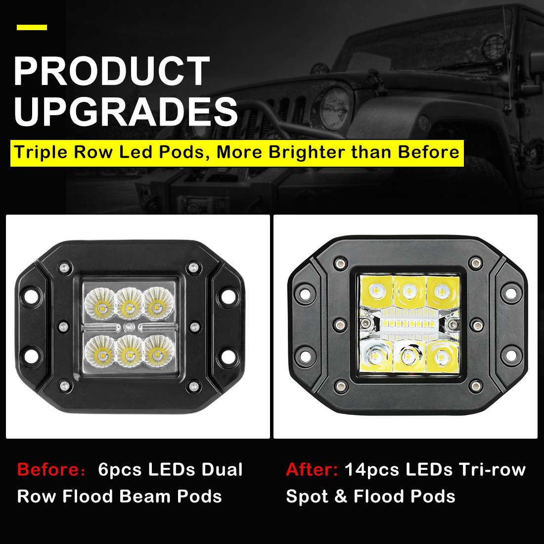 5″ Flush Mount LED Pods Flood Spot Work Light Bar Backup Reverse Fog Offroad