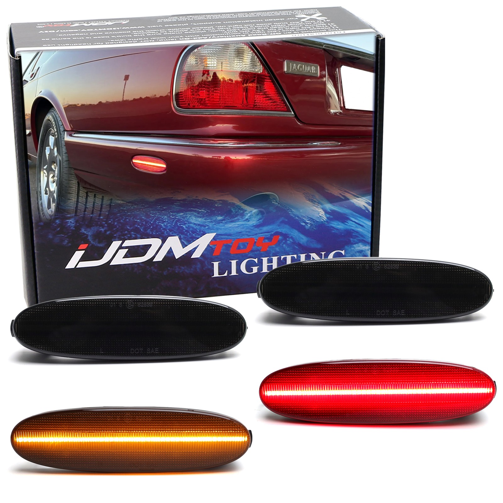 4pc Set Smoked Lens Amber/Red Full LED Side Marker Lights For Jaguar 1997-03 XJ8