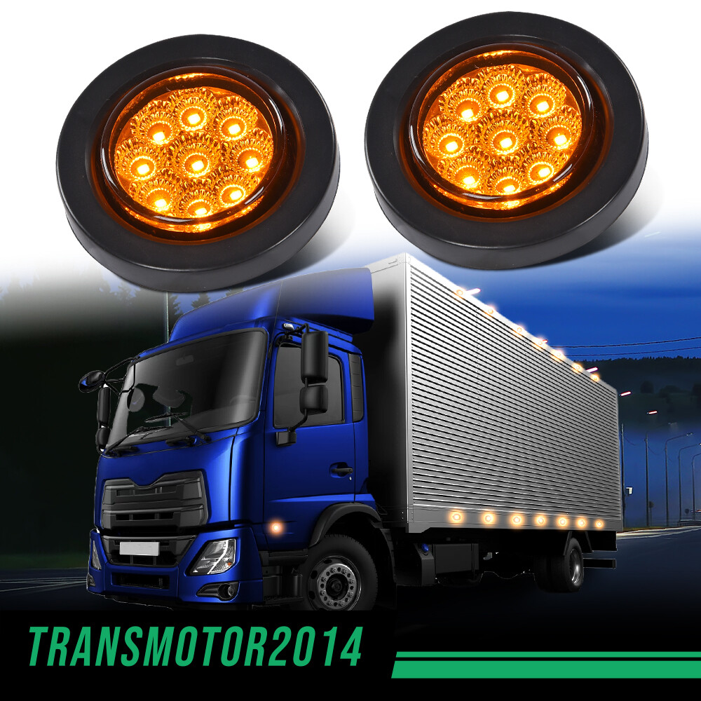 2x Amber 2″ Inch Round 9 LED Side Marker Clearance Lights Truck Trailer Lamp 12V