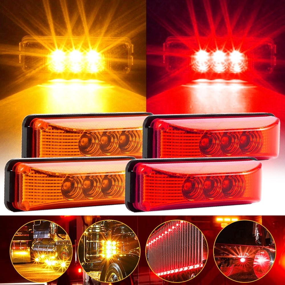 4x 3LED Side Marker Amber Lights Clearance Light Truck Trailer RV 12V Waterproof