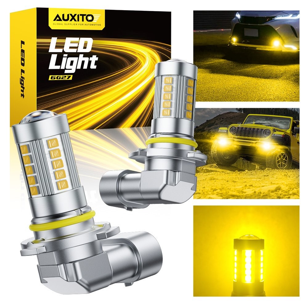 Auxito 2* 9006 HB4 LED Driving Fog Light Bulbs Set HD 3000K YELLOW True 1:1 Size