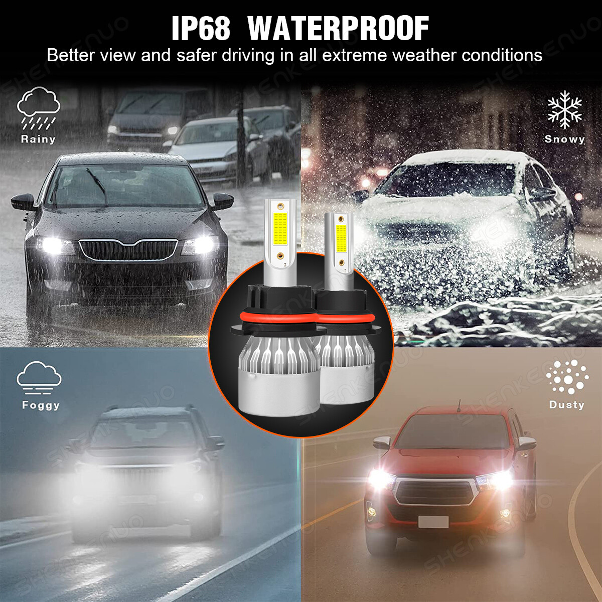 1 Pair 9007 HB5 LED Headlight Bulbs Kit High Low Beam 6000K Super White