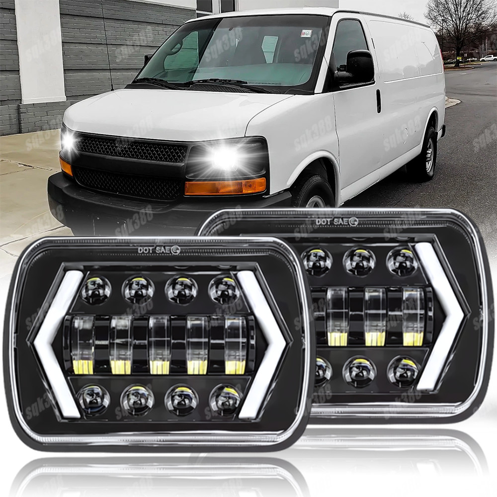 Fit Chevrolet Astro Express Cargo Van 2PCS 5X7″ 7×6 LED Headlights High/Low DRL