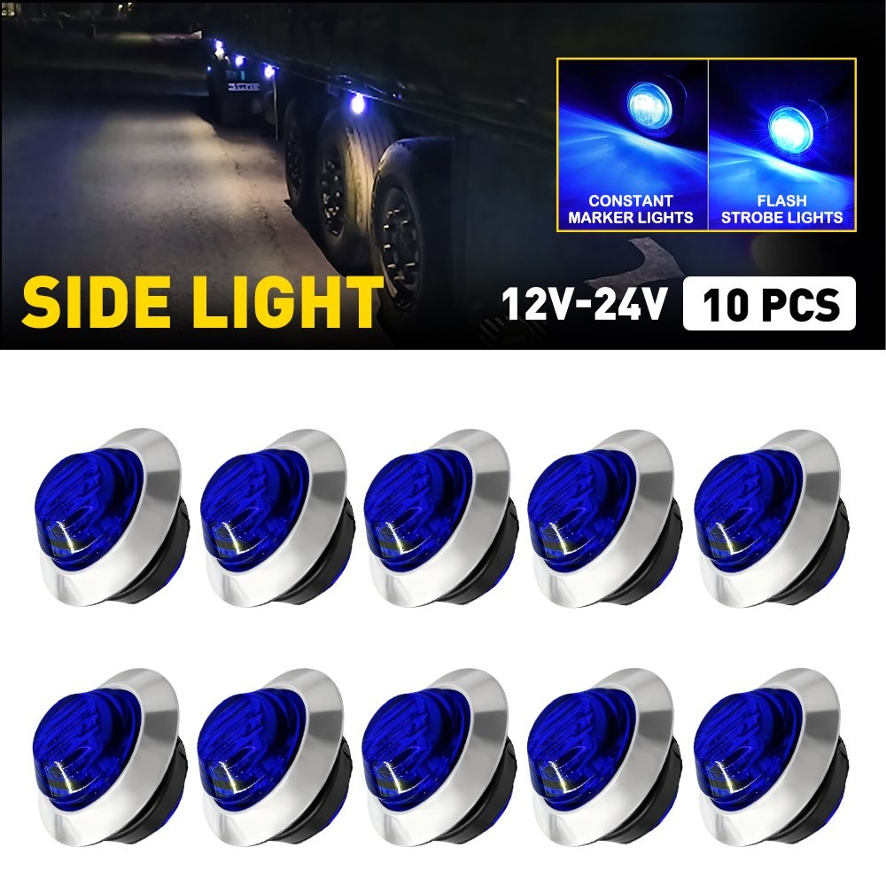 10x Mini 3/4″Round Side Blue LED Clearance Marker Truck Trailer Bullet Light EXD