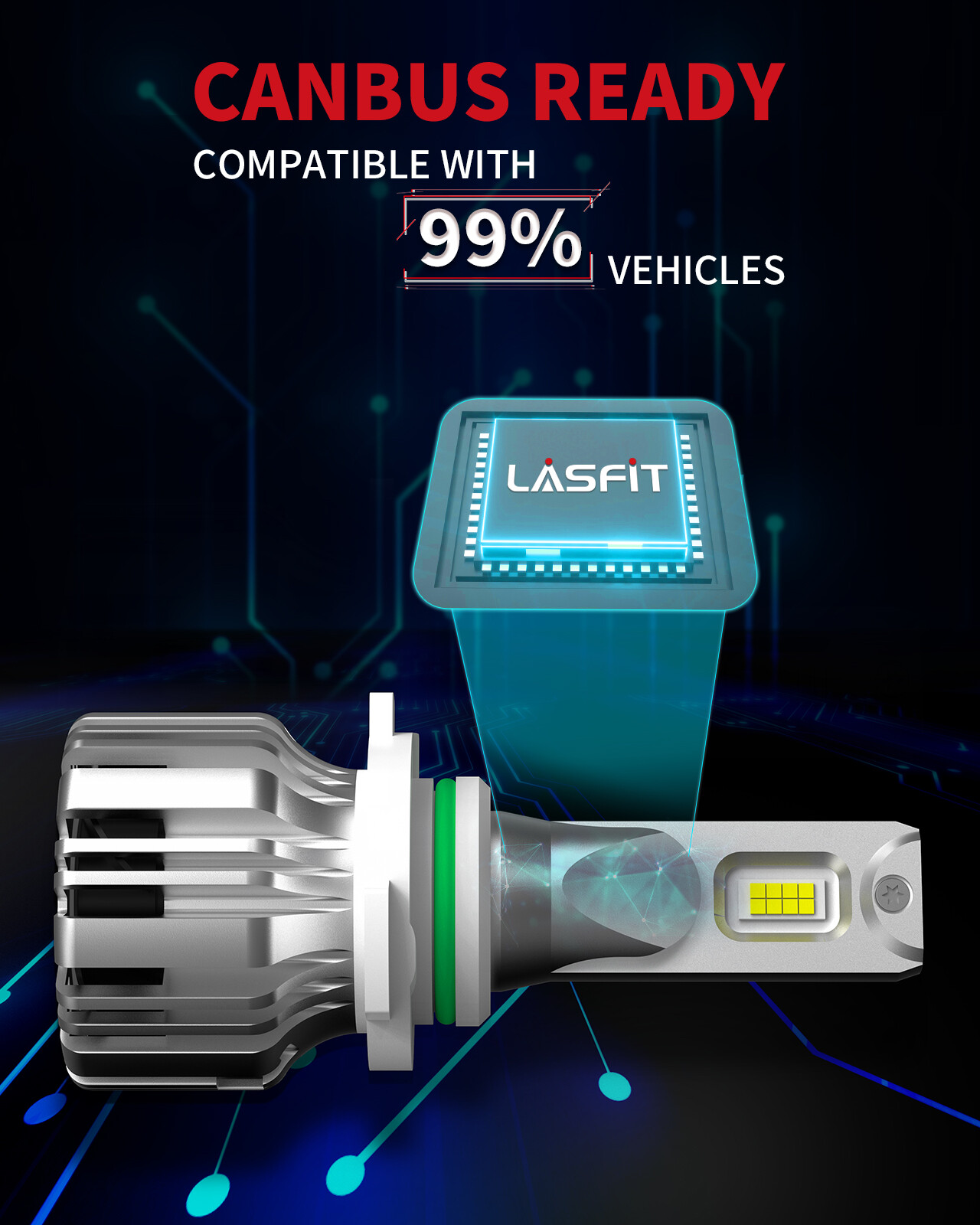 Lasfit 9006 LED Headlight Bulbs Conversion Kit Low Beam 6000K Fanless White 2x