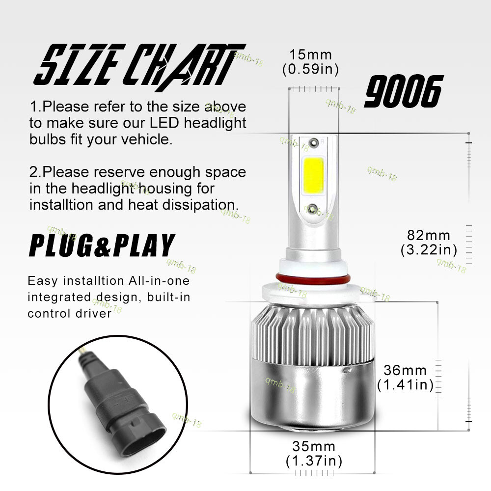 Combo 9005 9006 Ice Blue 60000LM LED Headlight Kit Bulb High Low Beam 8000K Q119