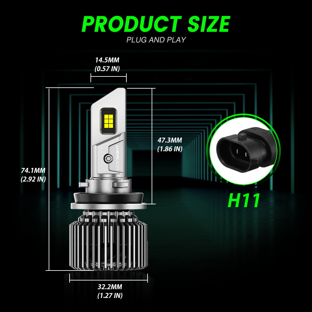 NOVSIGHT H11 LED Bulbs Headlight Low Beam Super Bright 22000LM 6500K White Lamp