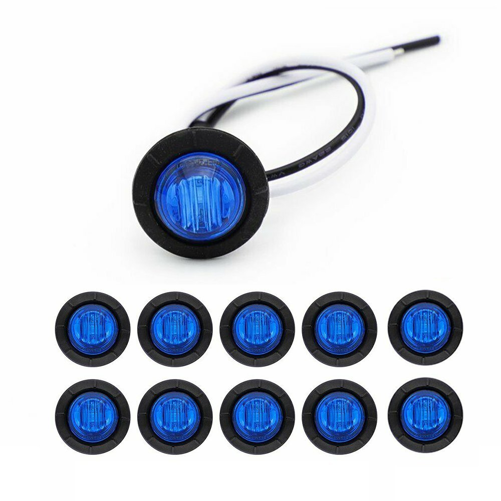 10x 3/4″ Round Blue LED Signal Trailer Clearance Side Marker Light DOT ATV RV
