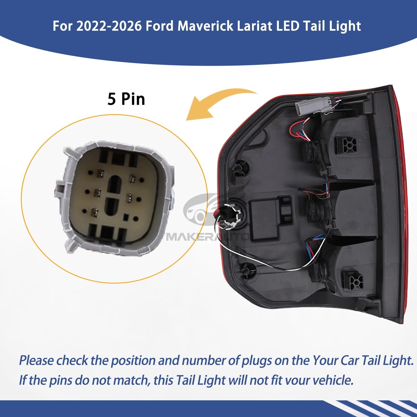 Pair LED Tail Light Lamp Left & Right for 2022-2025 Ford Maverick XLT Red Smoked