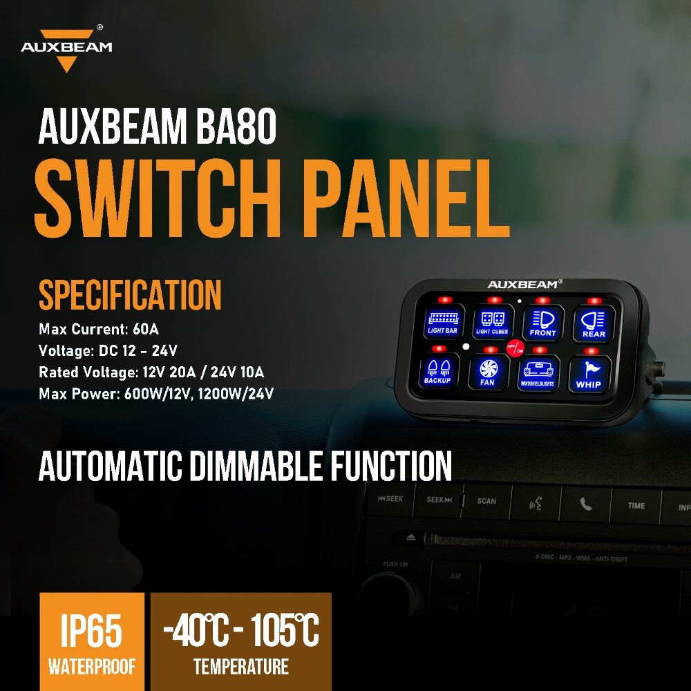 Universal 8 Gang Switch Panel Relay System DC 12-24V On-Off Control Accessories