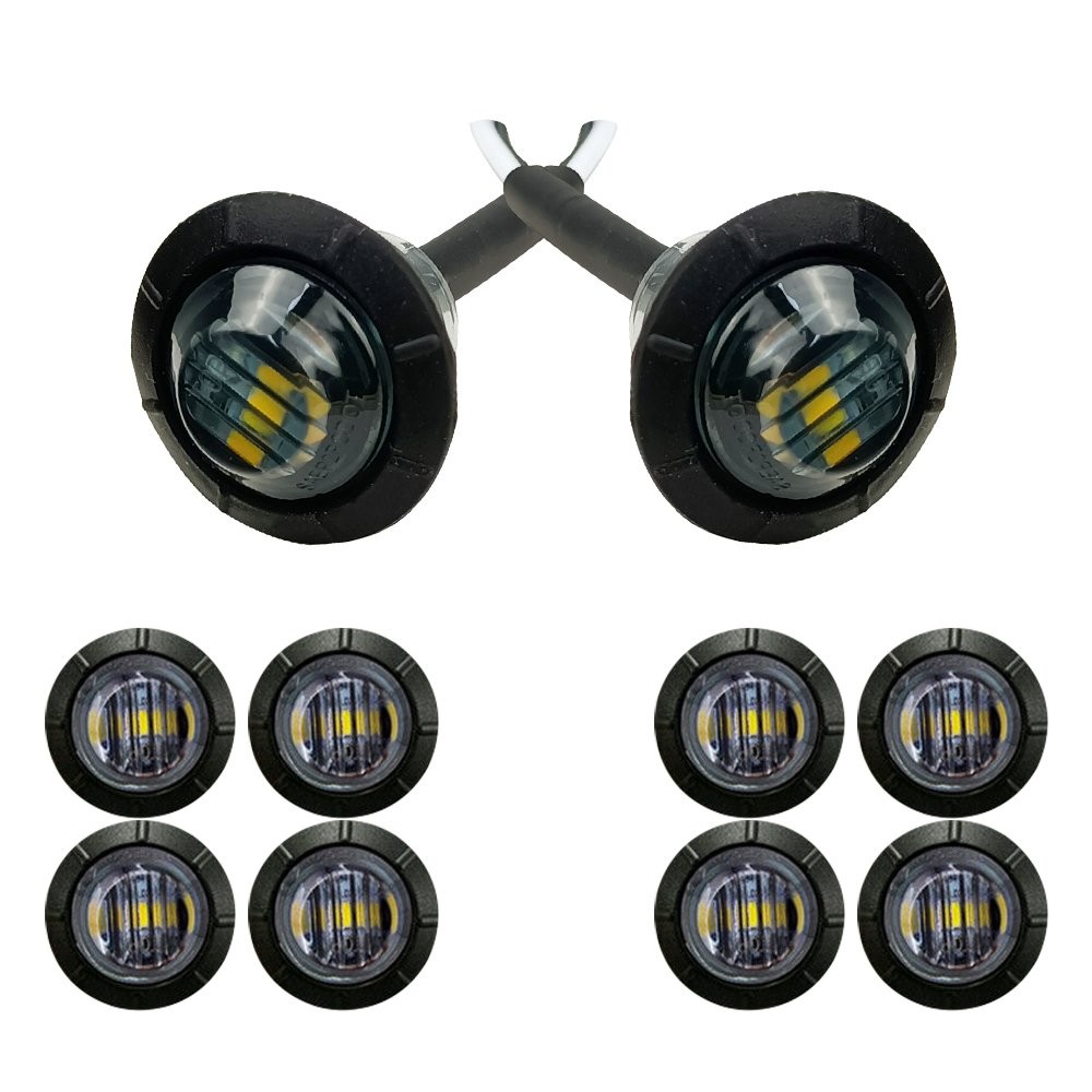 10X White Smoked Side Round Marker lights Truck Trailer 3/4″LED Bullet LightA