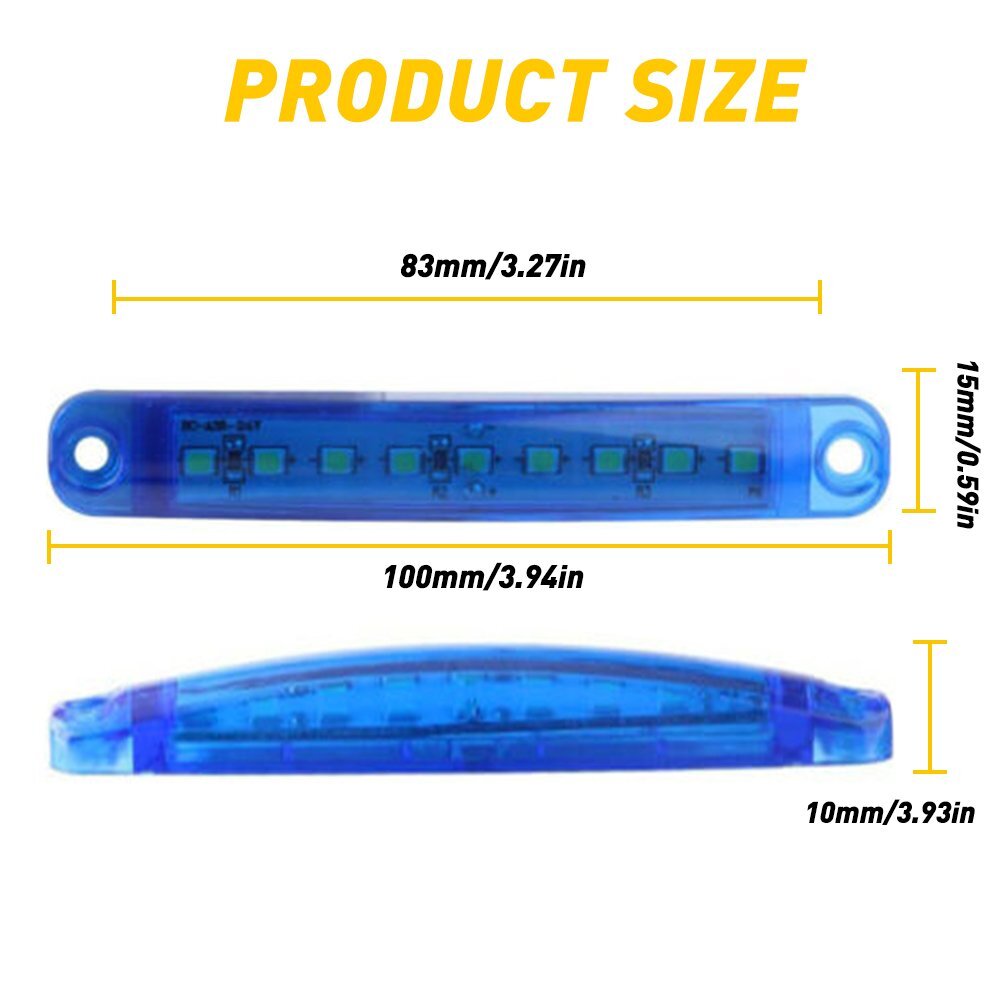 2Set Blue Lens 9LED Front Rear Side Marker Lamps Clearance Lights Waterproof 10P