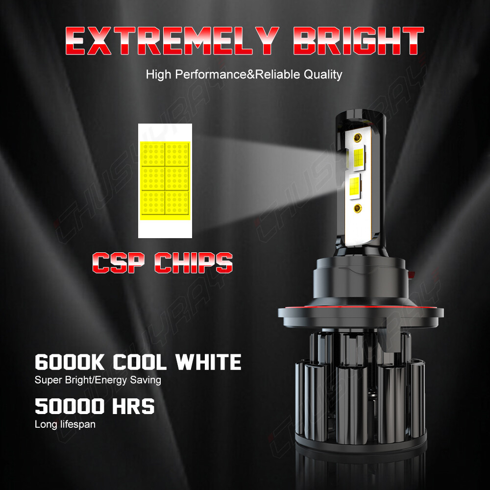 H13 9008 LED Headlight Bulbs Kit 100W 20000LM High & Low Beam Super Bright White
