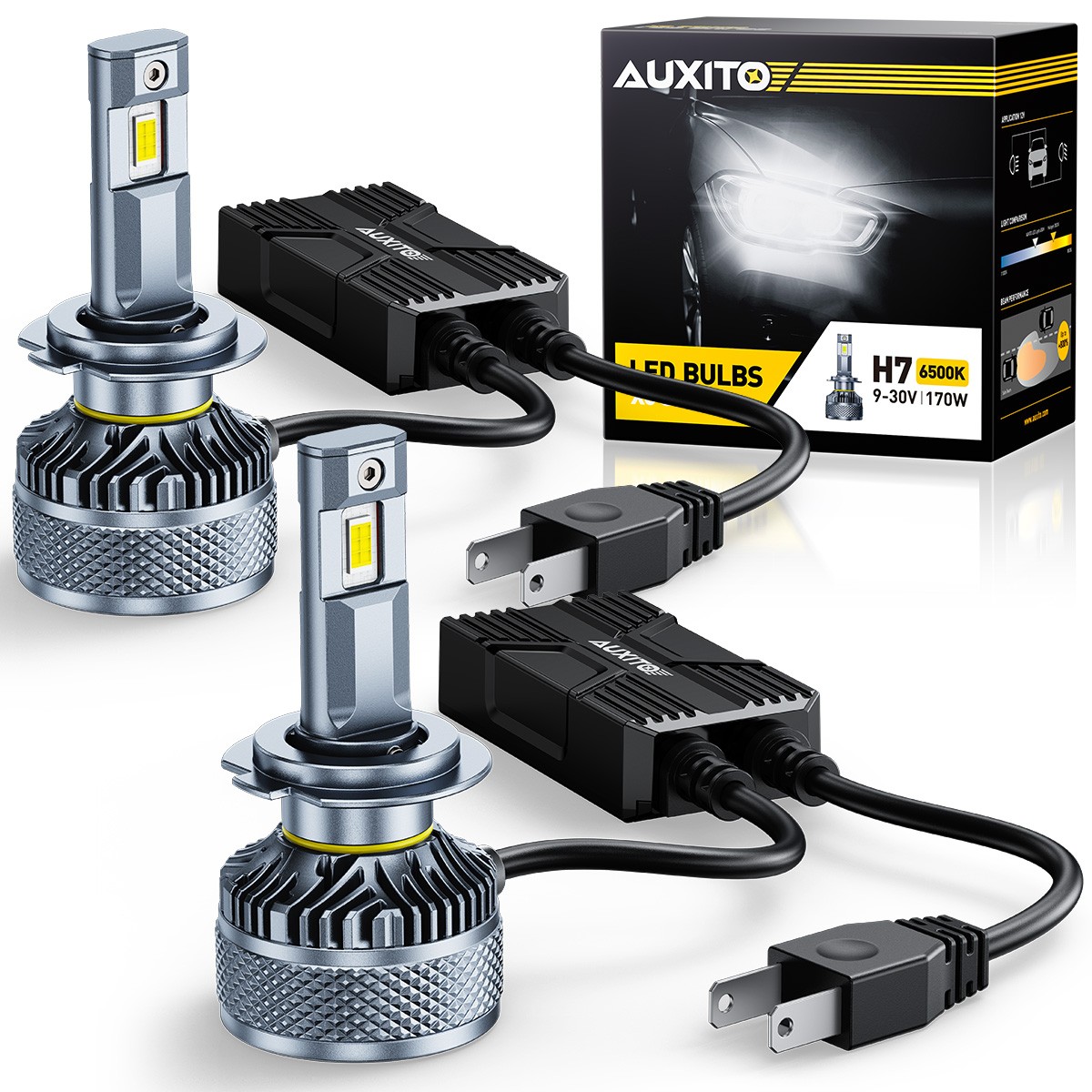 2-20X H7 Headlight LED Bulb Conversion Super Bright White 6500K AUXITO X5-Series