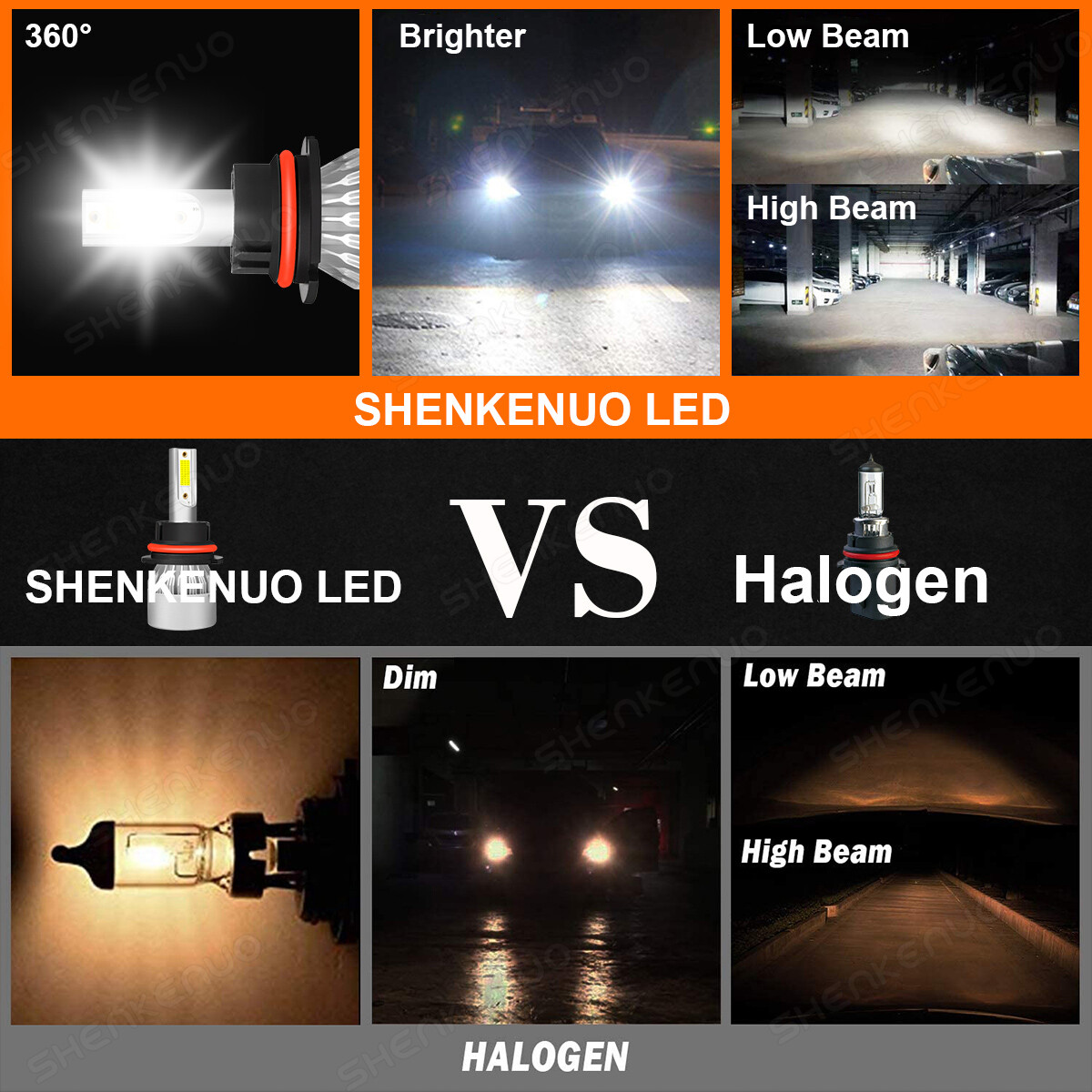 1 Pair 9007 HB5 LED Headlight Bulbs Kit High Low Beam 6000K Super White