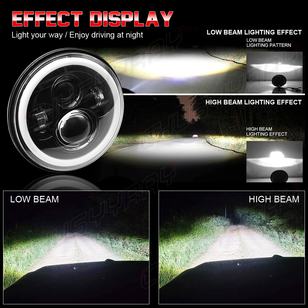 2x 7inch LED Round Headlight High Low Beam DRL for Peterbilt 379 359 Trucks
