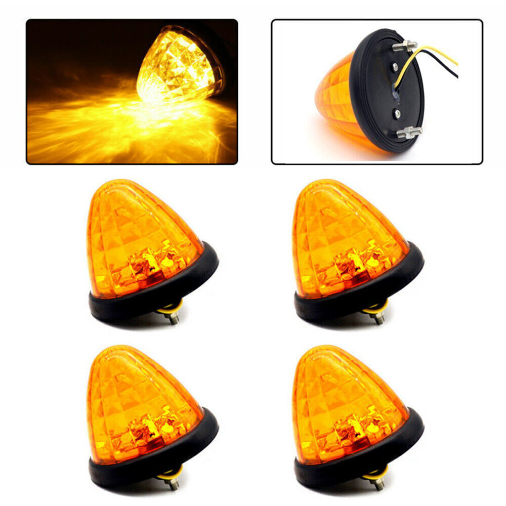 4pcs Amber Round LED Side Marker Beehive Cone Lights for Peterbilt Truck Trailer