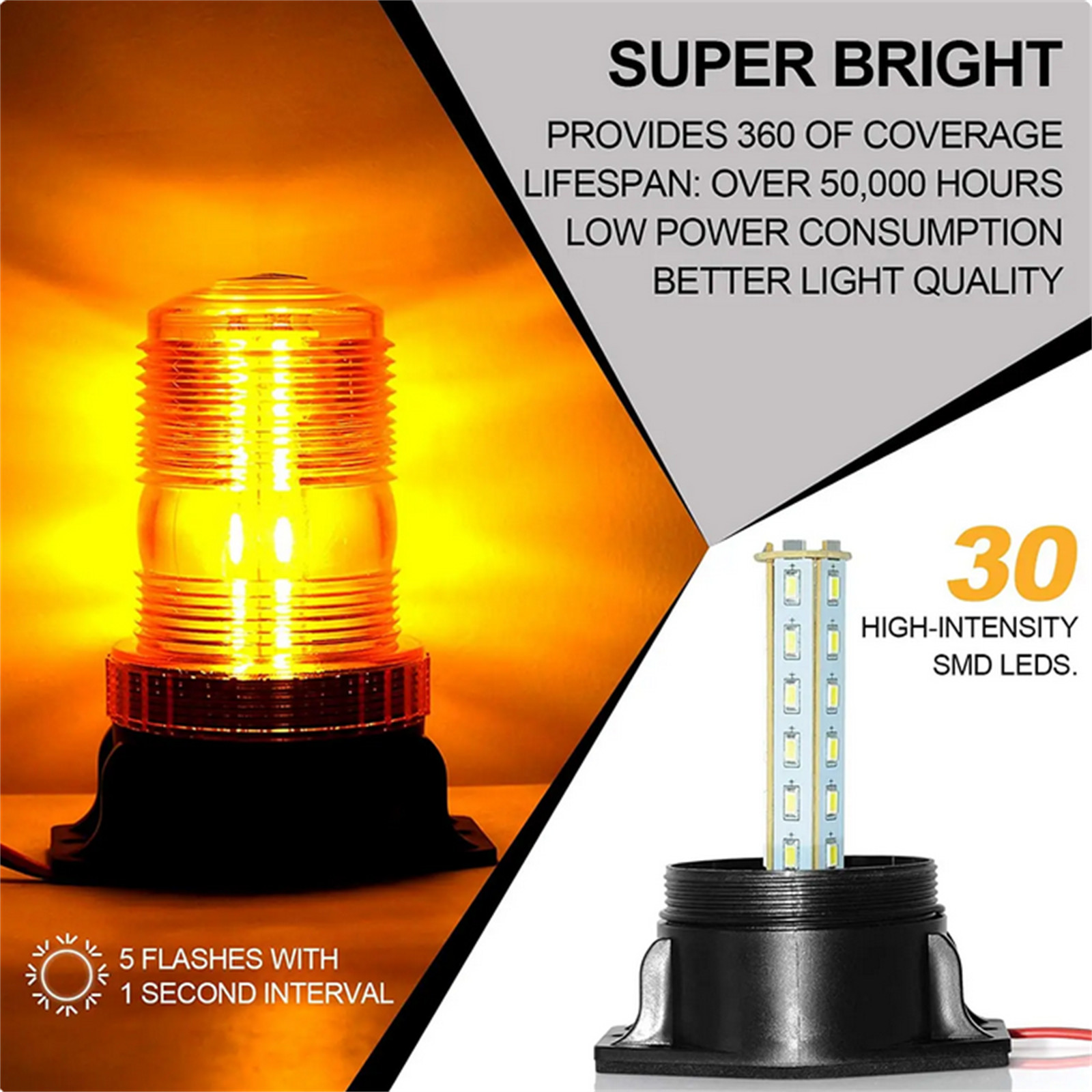30 LED Strobe Light 12V-24V Emergency Warning Flashing Lights Forklift Golf Cart
