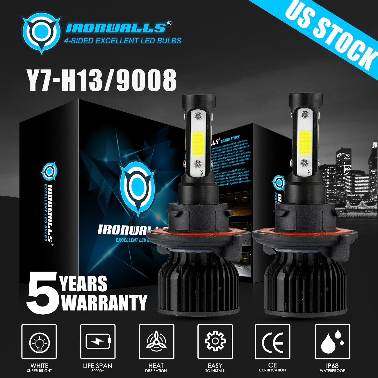 4 Sides 9008 H13 LED Headlight Kit Bulbs 6500K Super Bright High Low Dual Beam