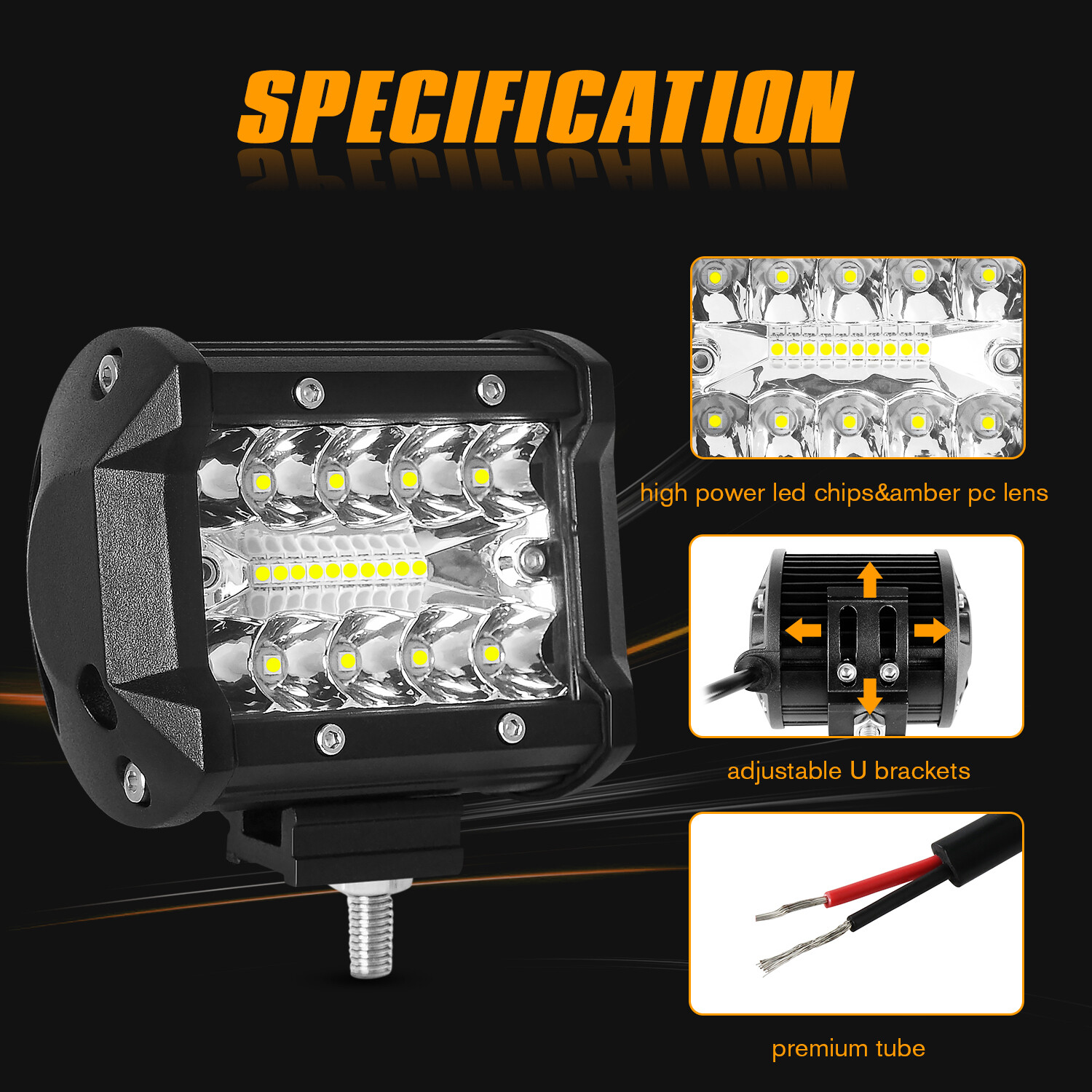 Tow Hitch Mounting Bracket+3-row LED Tow Lights Pods Backup Reverse 4“For Truck