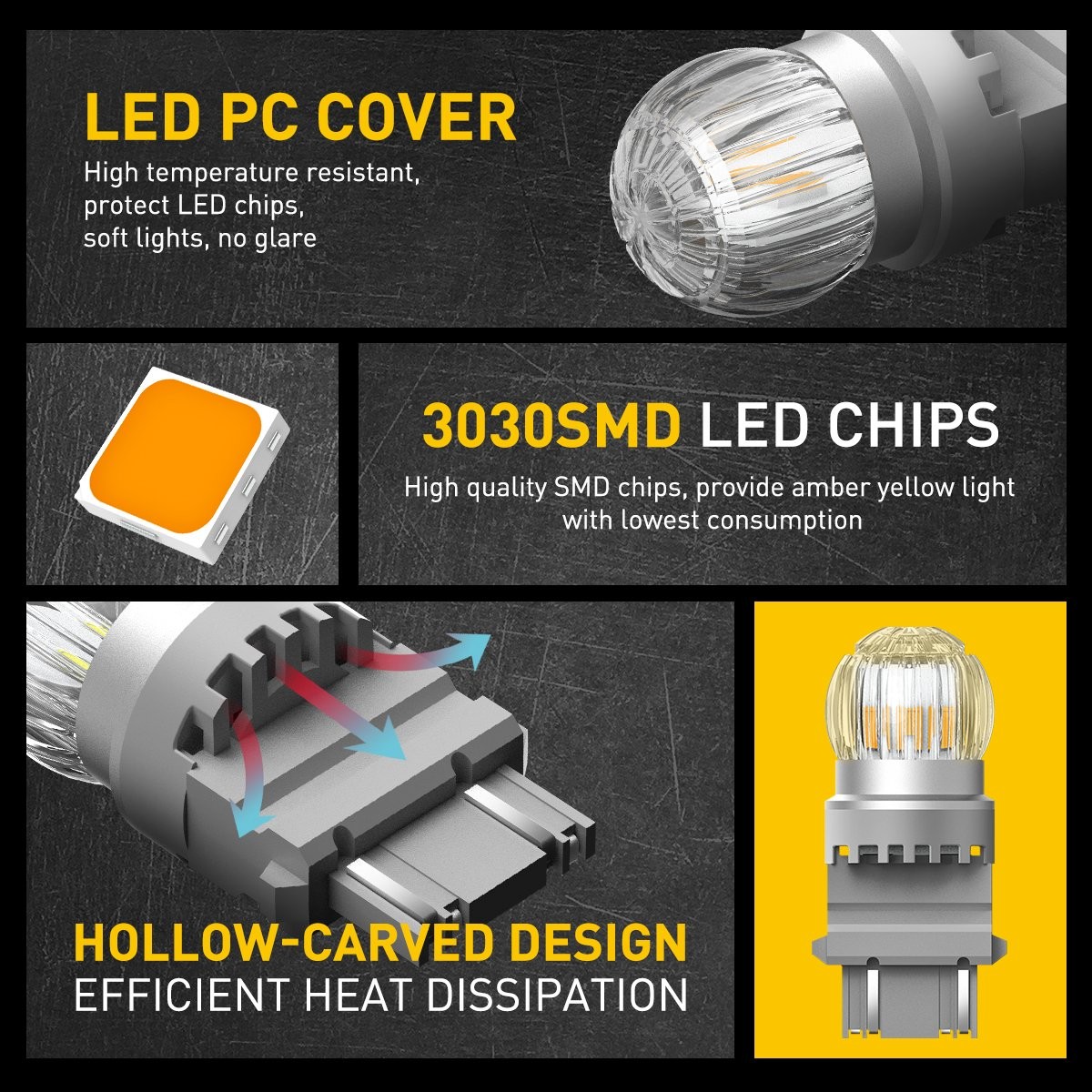 AUXITO 3157 3156 Amber Yellow LED Signal Turn Parking Bulbs Light Error Free HUS
