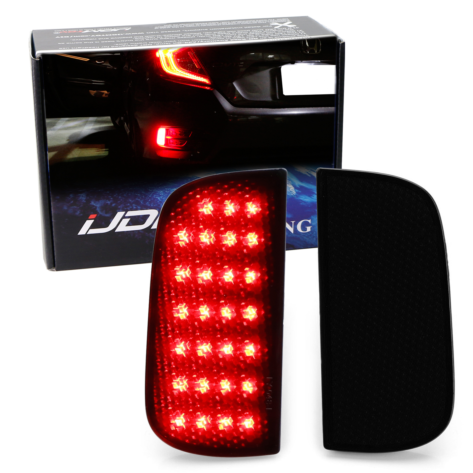 Smoke Lens 54-SMD LED Bumper Reflector Lights For 16-21 Honda Civic Sedan/Coupe