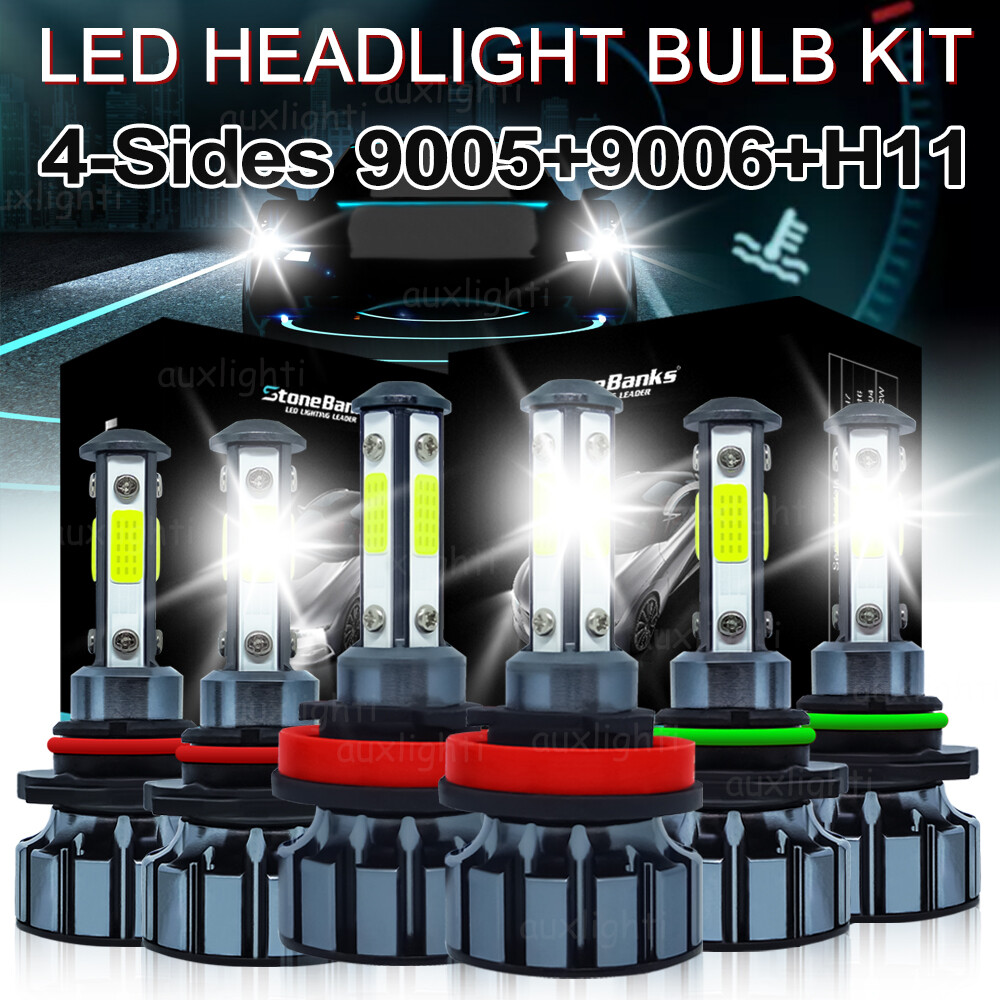 6X 9005 9006 H11 LED Combo Headlight Hi/Lo Beam Bulb Fog Light Kit White 6500K