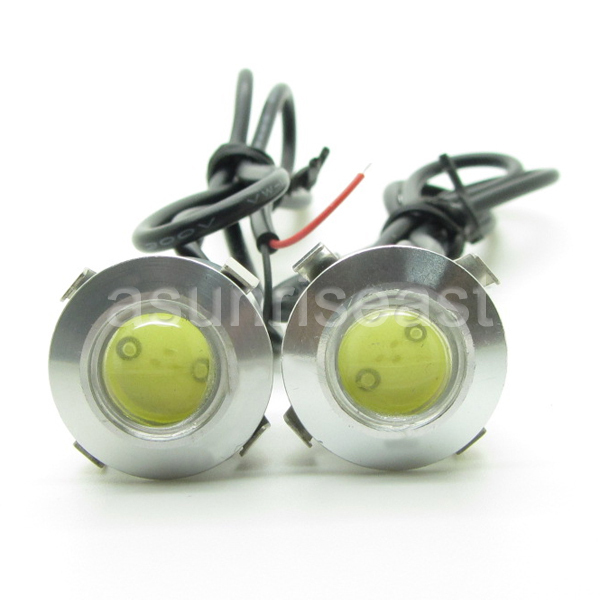 2 x White DC12V 3W 18mm Push Snap in Eagle Eye Car LED DRL Light Slim Silver 12V