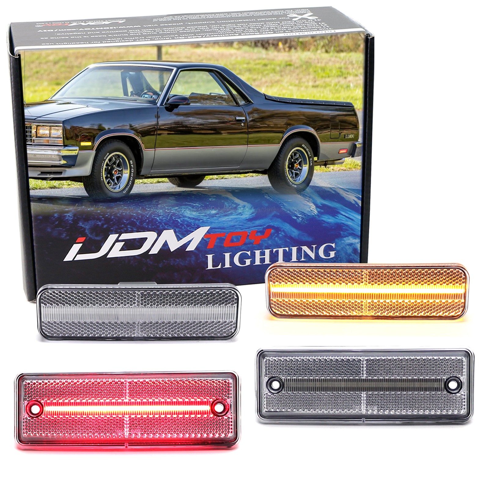 4pc Set Clear Lens Amber/Red Full LED Side Marker Lights For El Camino/Caballero