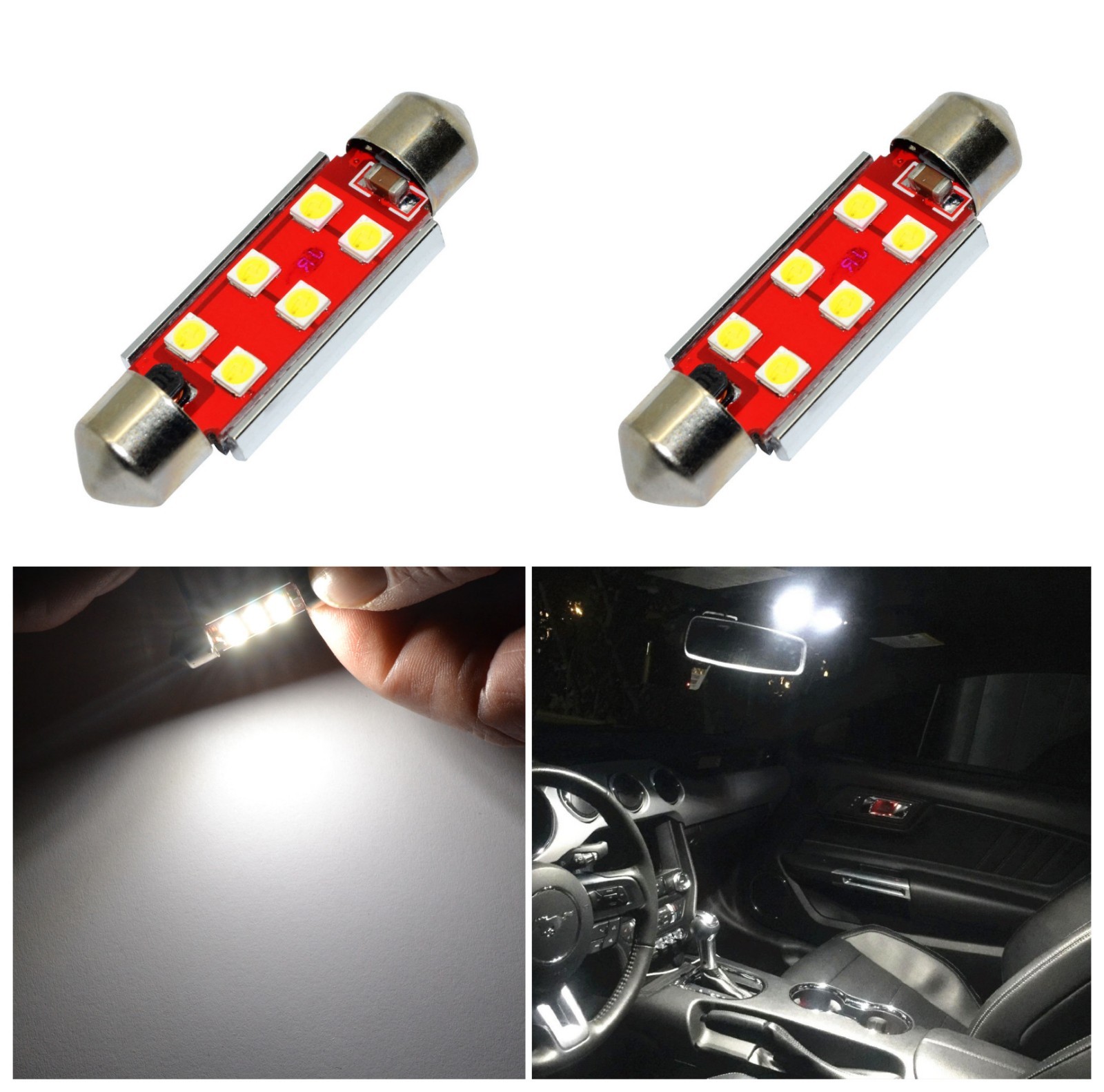 Alla Lighting 2pc 800LM 3030 6-LED Dome Map Trunk Light Festoon Bulb 578,White