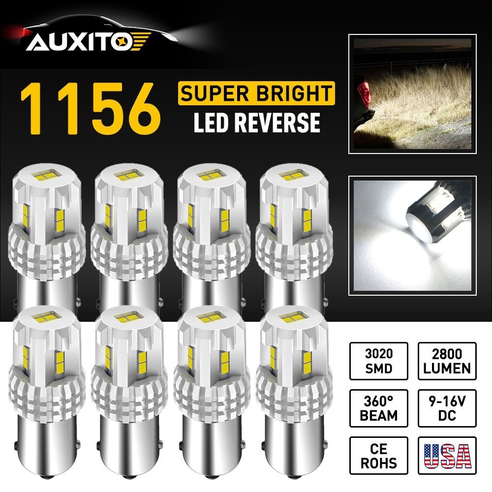 8PCS White 1156 7506 P21W BA15S LED Car Reverse Tail Parking Light DRL Bulbs 12V