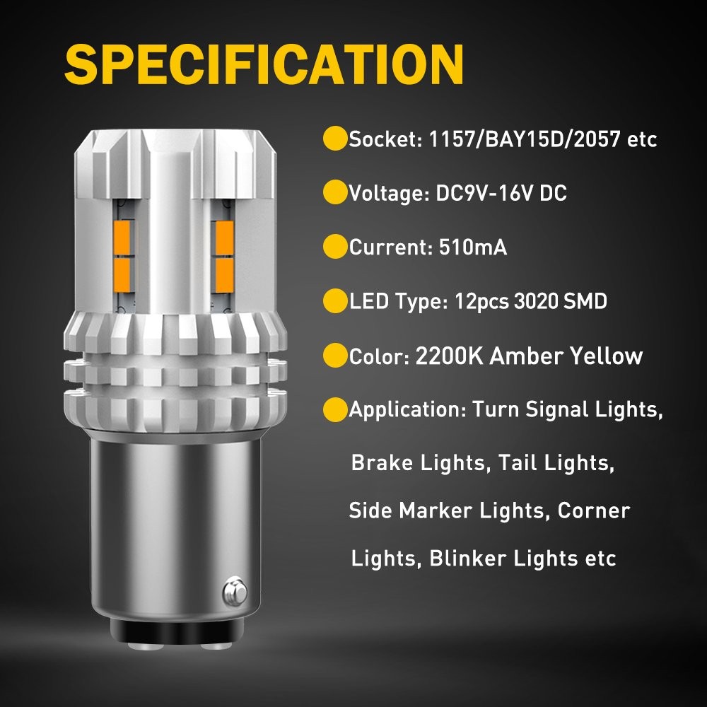 Amber 1157 7528 LED Turn Signal Blinker Parking Light Bulb Anti-Hyper Flash 2-6x