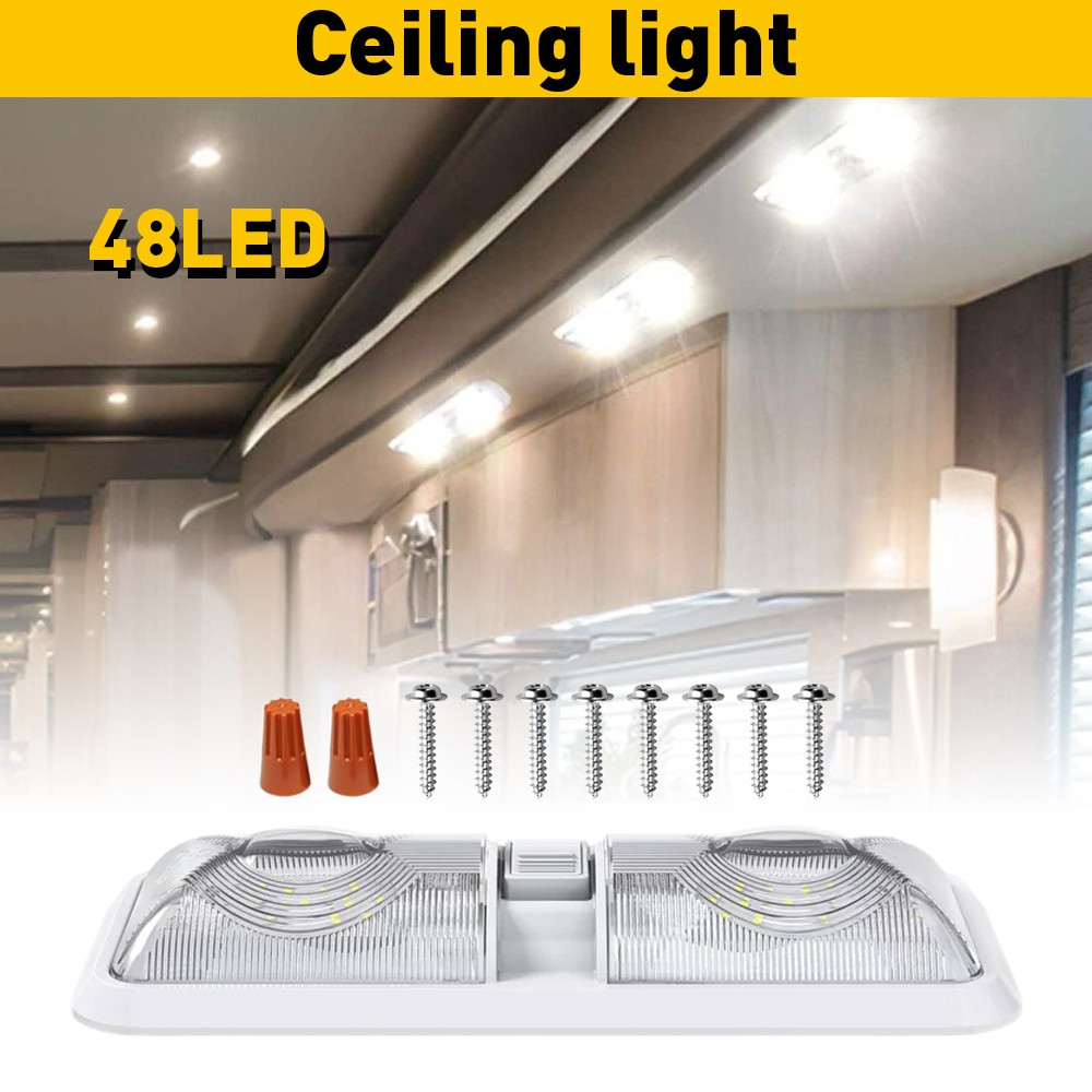 12V 48 LEDs RV Ceiling Dome Light RV Interior Lighting for Trailer Camper 600LM