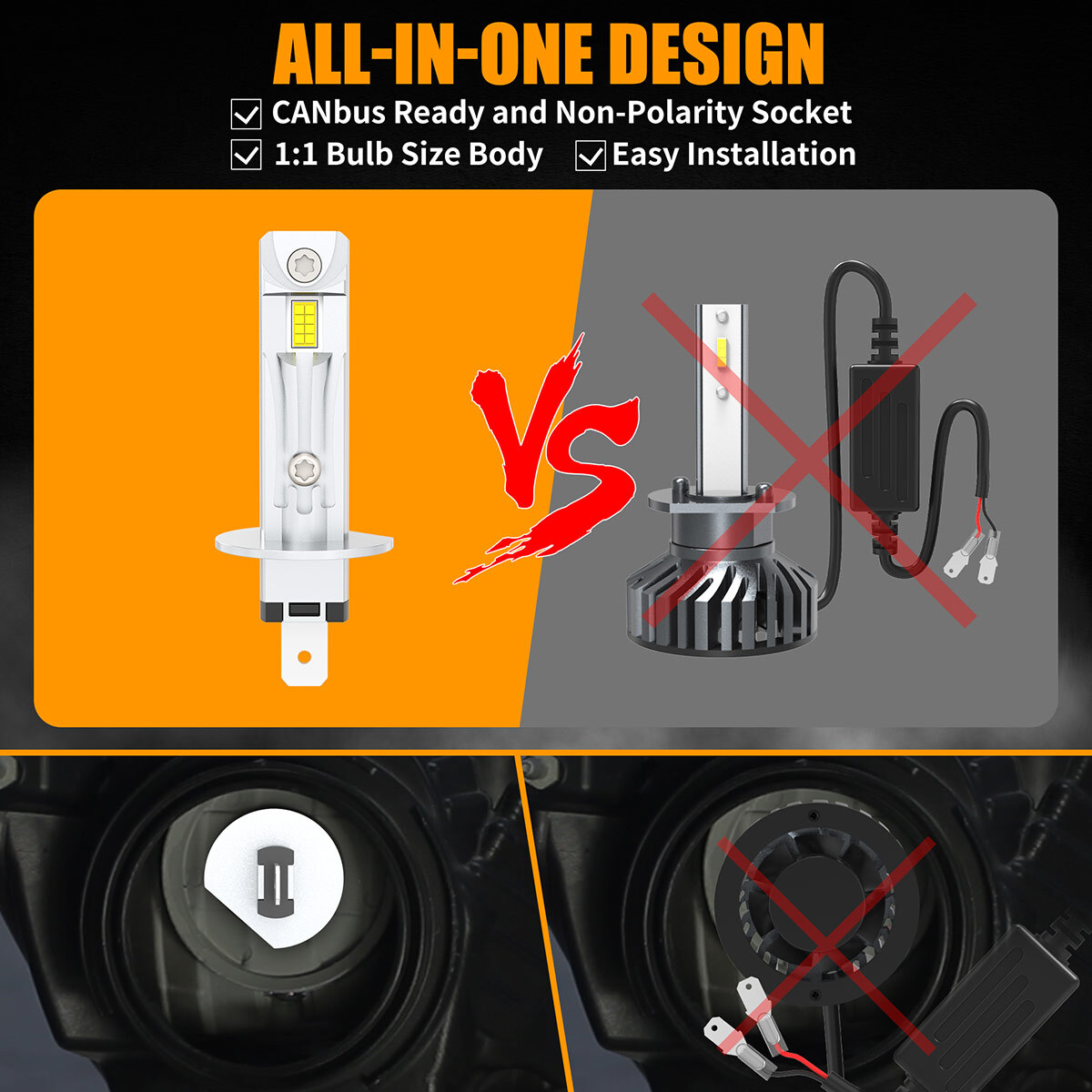 4pcs H1 LED Headlight Bulbs High Low Beam Bright 6500K White CANBUS 330000LM