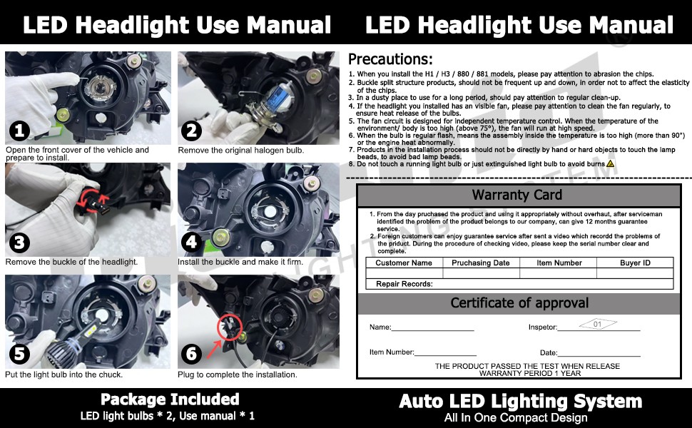 H11 9005 LED Headlight KIT Combo Bulbs 10000K High&Low Beam Super Bright White