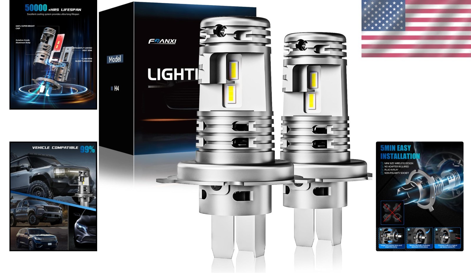 Aviation Aluminum 9003/HB2 Fog Light Bulbs – Cool White, 2-Pack, High Brightness