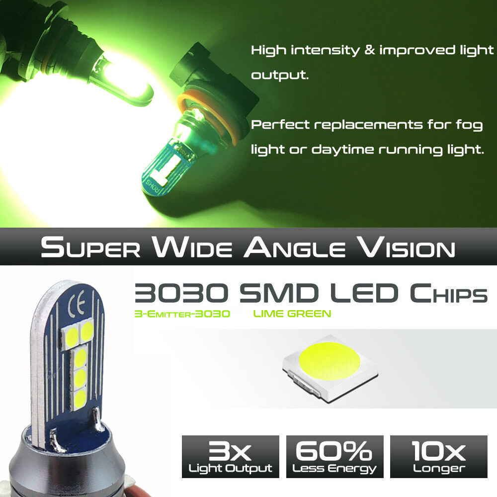 2 Extremely Bright Lemon Green H11 Fog Light LED Bulbs for Honda Civic 2006-2020