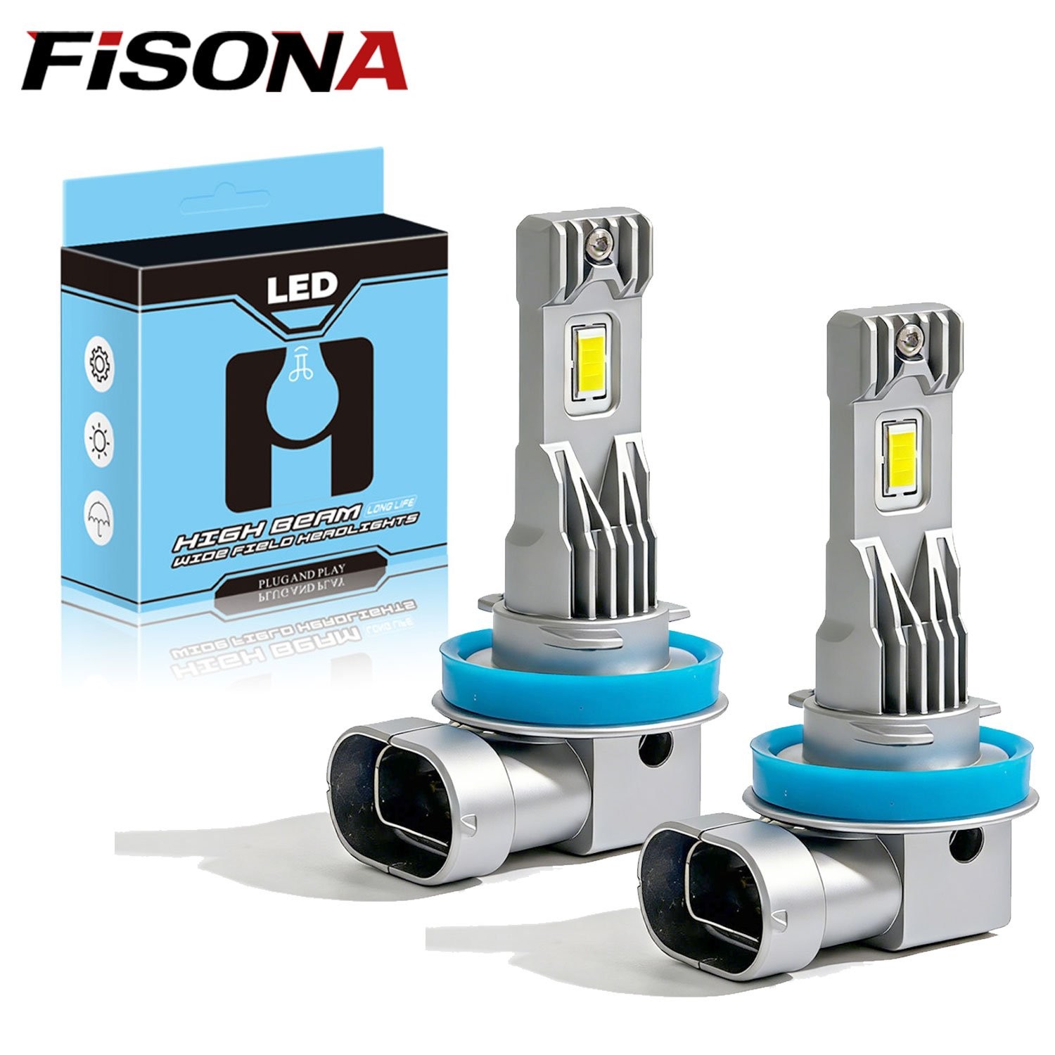 FISONA H11 H8 H9 LED Headlight Kit High Low Beam Bulbs Super Bright 6500K White