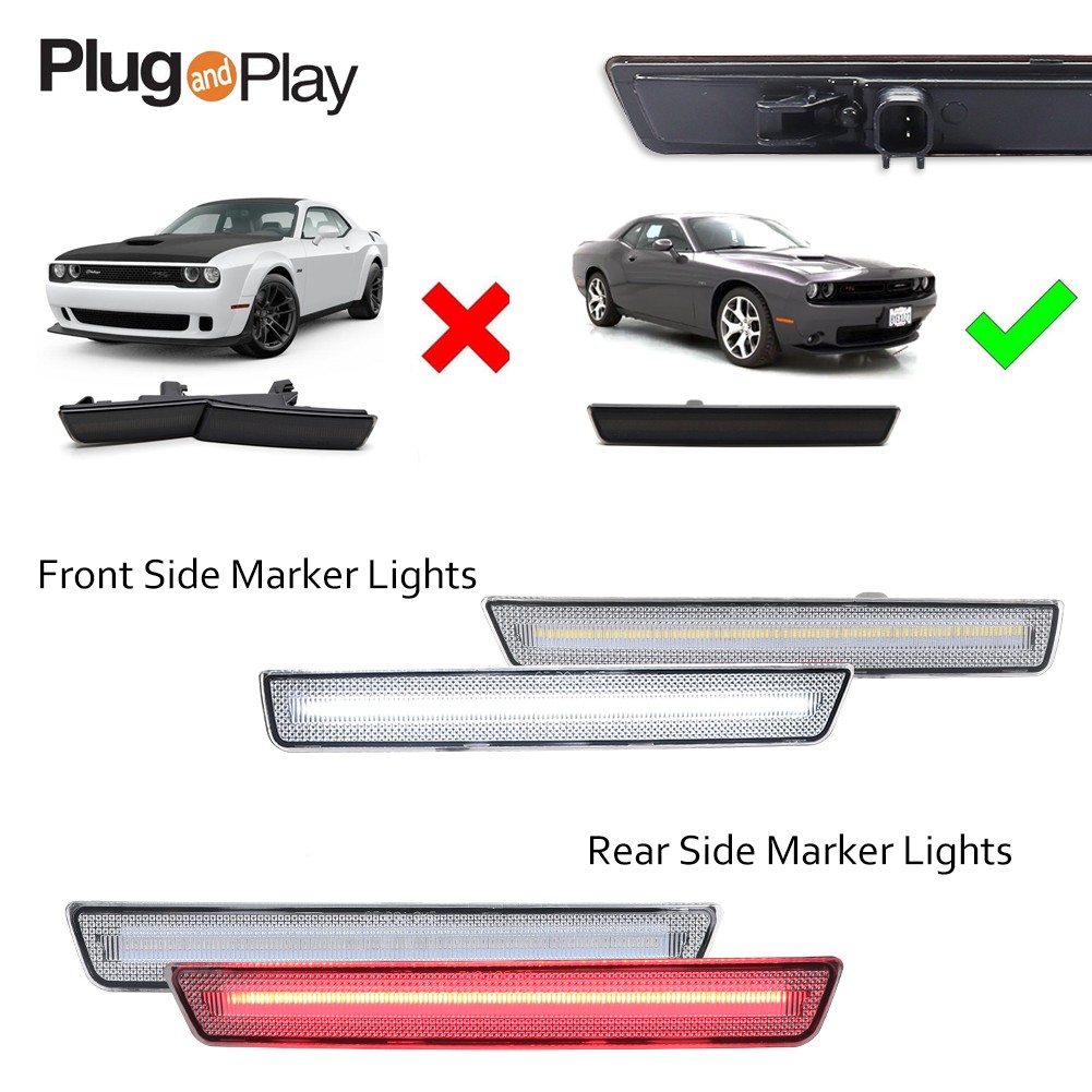 4x Clear LED Side Marker Lights For 2015-2023 Dodge Challenger R/T ScatPack SXT