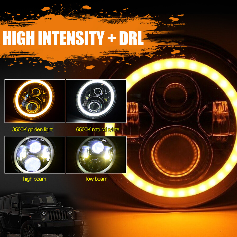 Pair 7 inch Round LED Headlights HI-Lo Beam For Freightliner Coronado 2001-2016