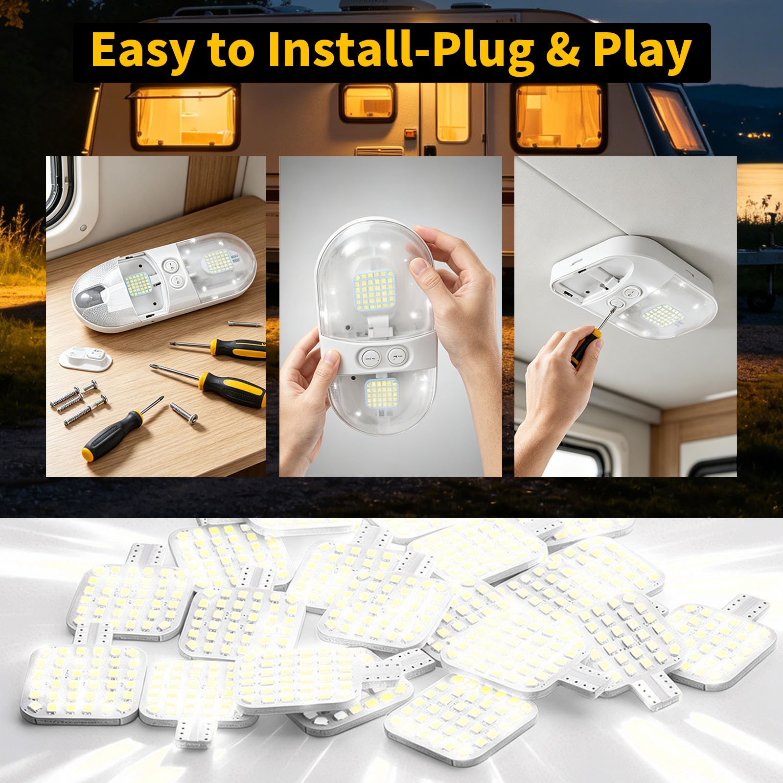 20pcs T10 LED Interior Light Bulbs Full Aluminum 2835 SMD Xenon White 12V RV