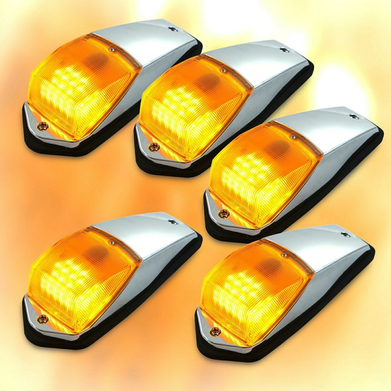 5 Cab Marker Lights Roof 31 LED Amber Chrome For Peterbilt Kenworth Freightliner
