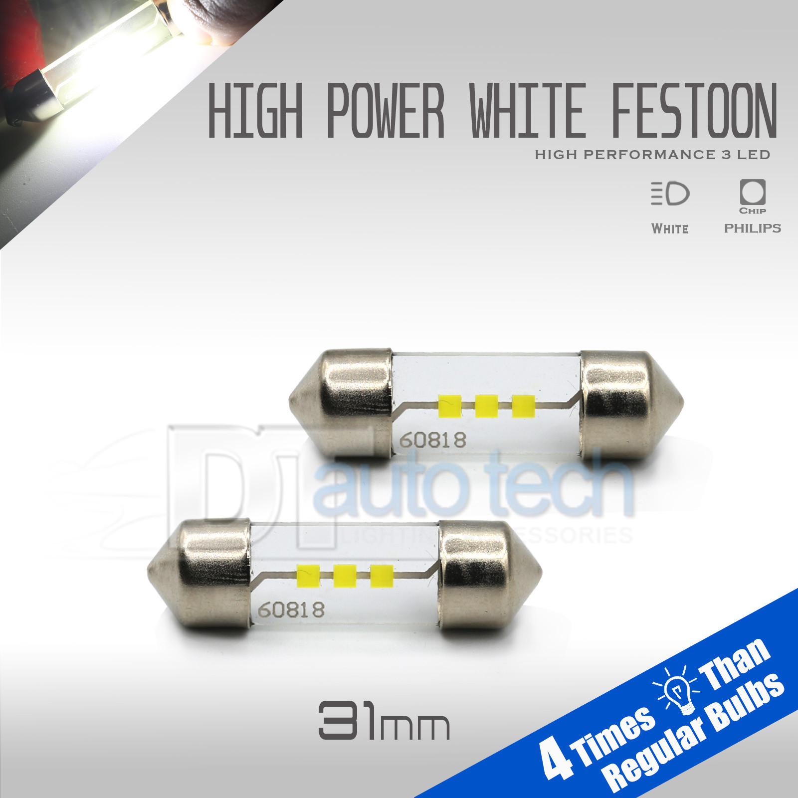 2X 31MM High Power Chip LED Map/Dome Interior Light Bulbs 6000K White