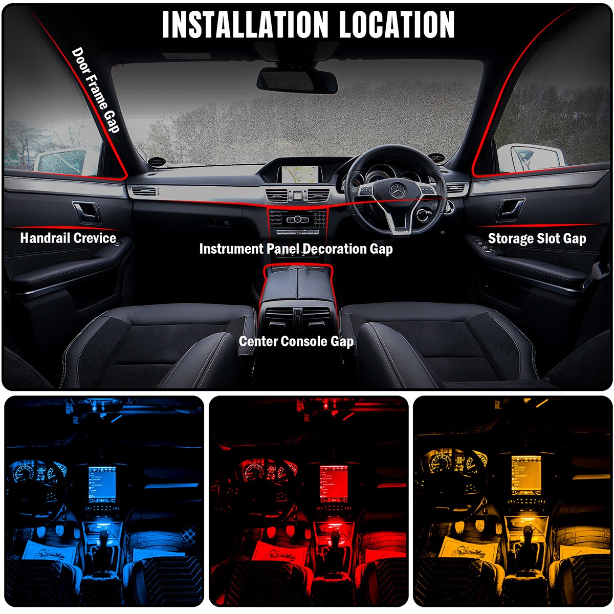 RGB LED Car Fiber Optic Interior Lamp Decor Ambient Light Strips App Control New