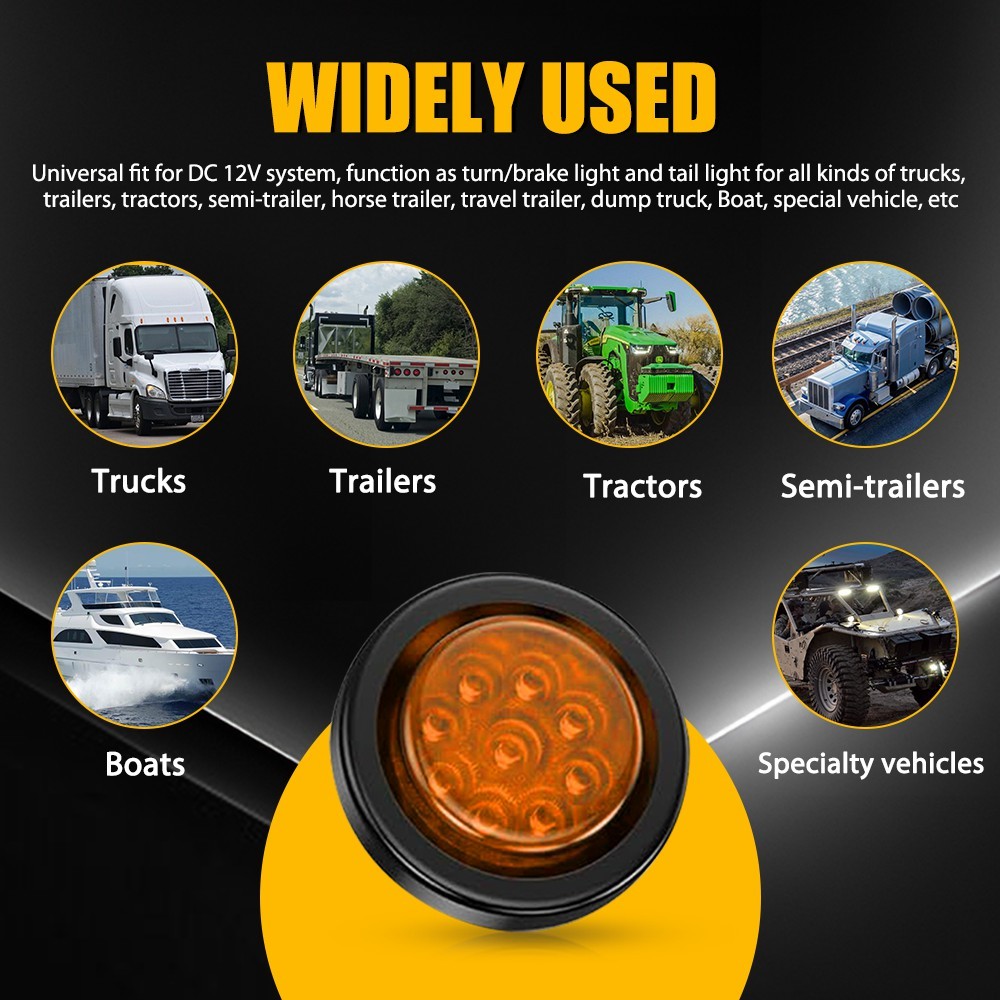 2″ Inch DOT Amber Round Trailer 9 LED Marker Lights Grommet Fit Truck RV 10-50X
