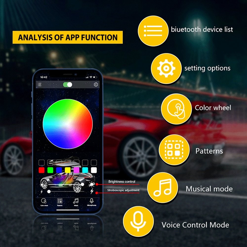 18 in1Car LED Ambient Light Strip APP Remote Atmosphere Interior LED Acrylic RGB