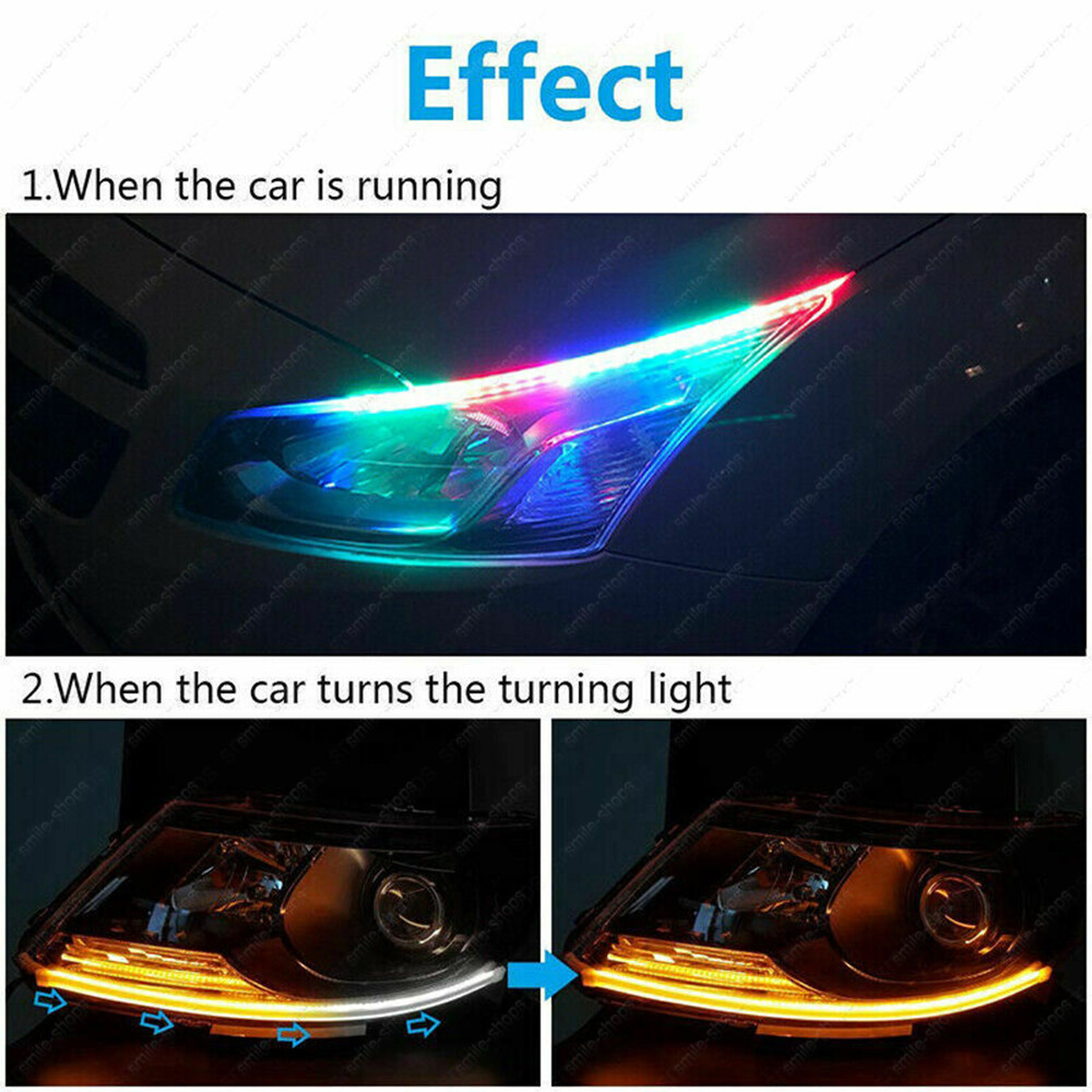 2pcs 60cm RGB Multi-Color Flexible Tube LED DRL Strip Light Flowing Turn Signal