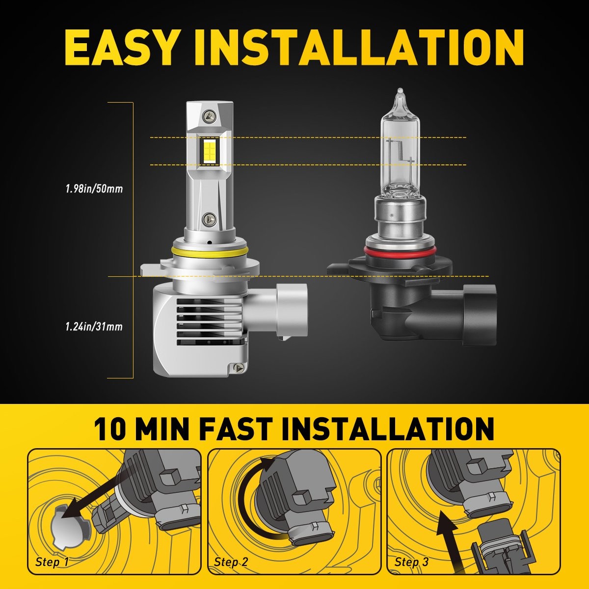 AUXITO 6000K Super White 9012 HIR2 LED Headlight Bulbs High Low Beam Headlamps